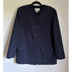 Talbots Jacket Navy Blue Pockets Utility Style Button up V-Neckline Sz 14P